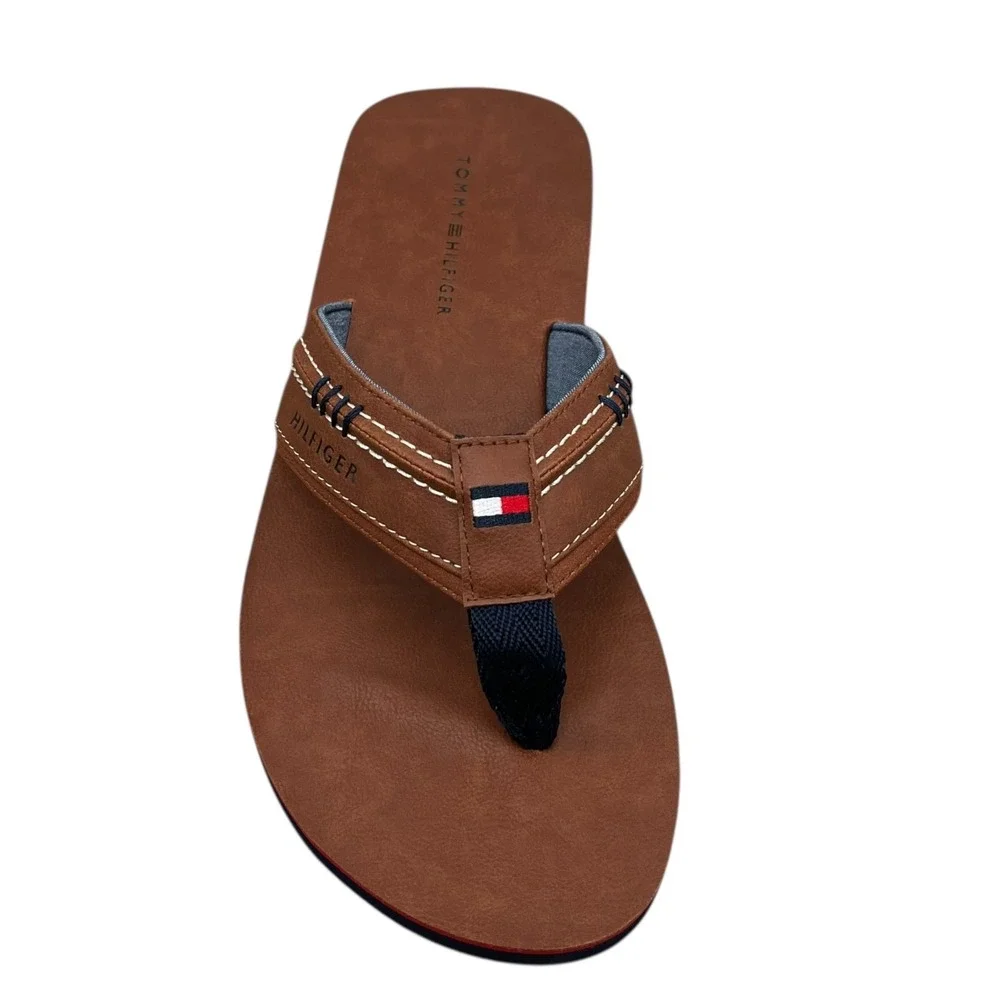 Tommy Hilfiger Mens‎ Destino Thong Sandal Size 10 Brown Faux Leather Flexible